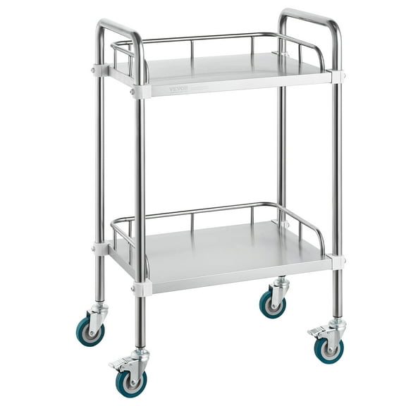 GFNXYI 2-Layer Stainless Steel Rolling Cart – Medical & Dental Lab Serving Cart with Lockable Wheels, 220 lbs Capacity