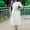 White, variant on Summer Dresses For Women 2025 Sevevn Women's Casual Solid Color Round Neck Short Sleeve Round-Neck Mid-Calf Dress