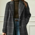 thumbnail image 3 of yuCgh Women's Winter Notched Collar Plaid Wool Trench Coat Button Down Mid Long Overcoat Outerwear with Classic Design for Warm and Stylish Look,Dark Gray XL, 3 of 5