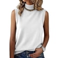thumbnail image 3 of FRSASU Women's Vest Turtleneck Sleeveless Solid Color Knit Sweater High Neck Summer Casual Pullover Sweater White, 3 of 7