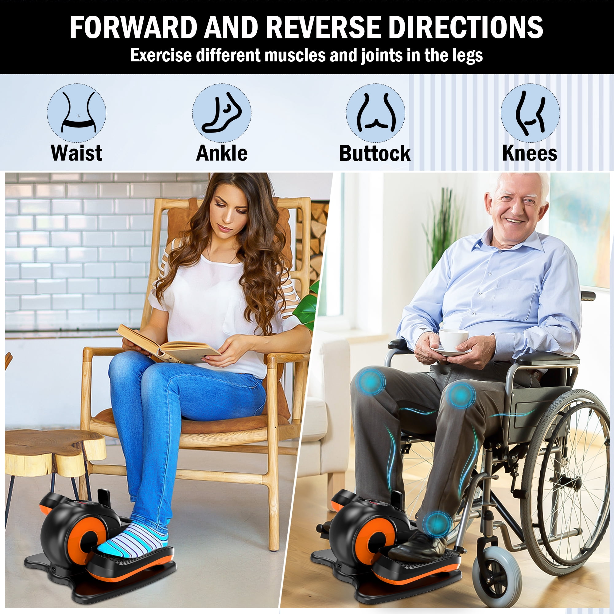 Under Desk Elliptical Machine, Electric Ellipse Leg Exerciser for Seniors with 5 Adjustable Quiet Portable Elliptical Machine, Seated Pedal Exerciser with Remote Control
