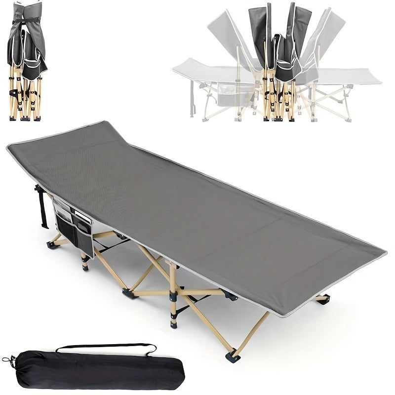 75inch Heavy-Duty Folding Bed, Single Bed 10-Leg Design For Stable Support, Portable Camping Bed With Side Pockets And Mattress, Winter Camping Equipment