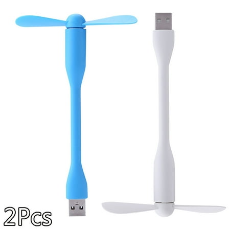 

Elbourn 2Pcs Portable Mini USB Hand Fan for Computer Summer Gadget (Blue+White)