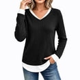 thumbnail image 6 of TEAJOPSUU Womens Layered V Neck Ribbed Top Long Sleeve Fall Shirts Relaxed Fit Casual Tunic Sweaters Blouses Black, 6 of 8
