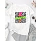 thumbnail image 2 of Camisetas para mujer, de verano, casual, manga corta, cuello redondo, con estampado, color blanco negro, blusaWomen's Trendy Gradient Lightning Graphic Tee - Casual Crew Neck Short Sleeve, Stretchy, 2 of 6