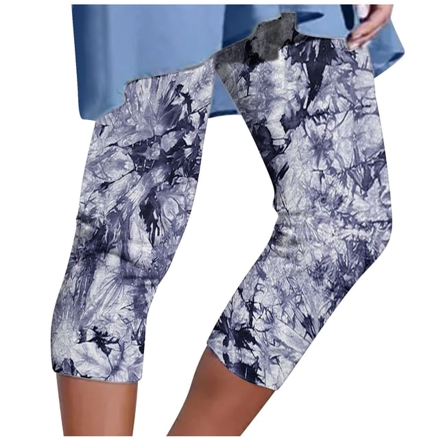 Dealovy Womens Capri Pants Plus Size Leggings High Waisted Dyeing Workout Belly Control Yoga Capris
