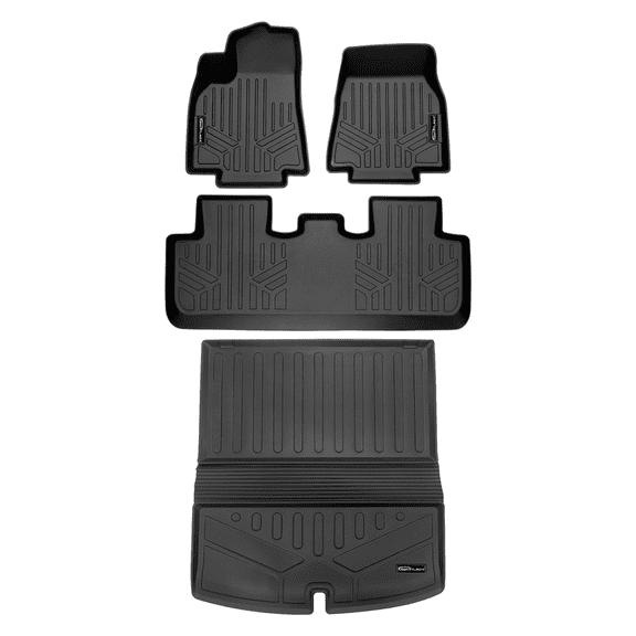 SMARTLINER All Weather Protection Custom Fit 2 Rows Floor Liners & Cargo Liner Behind 2nd Row Set Compatible With 2020-2023 Tesla Model Y (7 Passenger Models)