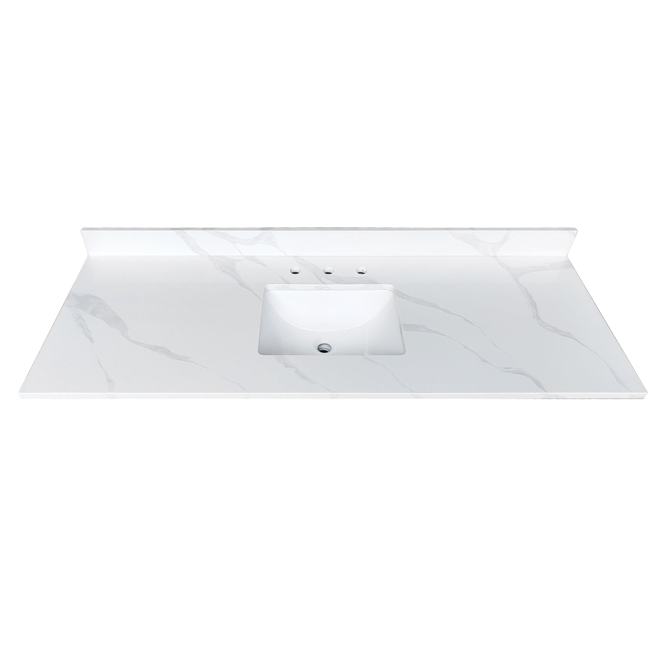 Noble House 61" Bathroom Vanity Top with Undermount Sink, Backsplash and 3 Pre-Drilled Faucet Holes, White