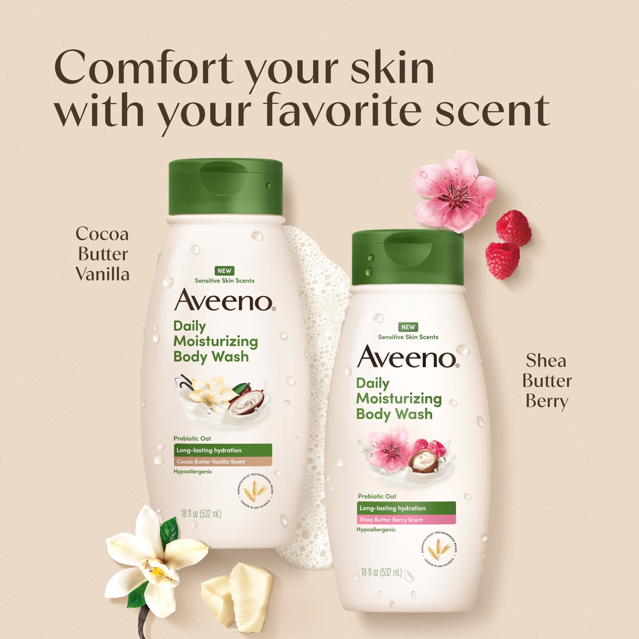 Aveeno Daily Moisturizing Body Wash, Shea Butter Berry Scent, 18 fl. oz