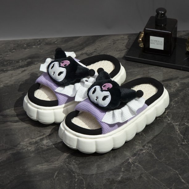 Venta al por mayor sanrio dibujos animados Anime zapatos Kuromi Zapatillas de casa lindas zapatillas de lino de algodón transpirables para niños