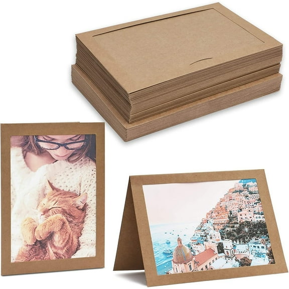 36 Pack Brown Paper Photo Insert Cards with Envelopes, 5x7 Photo Frame Card, Ideal for Birthdays, Anniversaries, Christmas, Baby Showers, Holidays & More