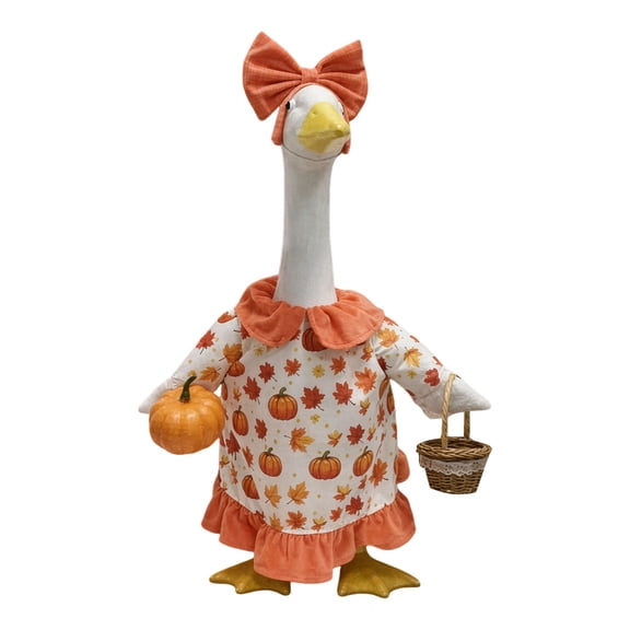 Fall Porch Goose Outfits, Autumn Goose Clothes with Pumpkin Dress Bow Headband, Fits 23 Inch Cement Plastic Geese Statues, Thanksgiving Goose Costume for Yard Patio Lawn Outdoor Decor