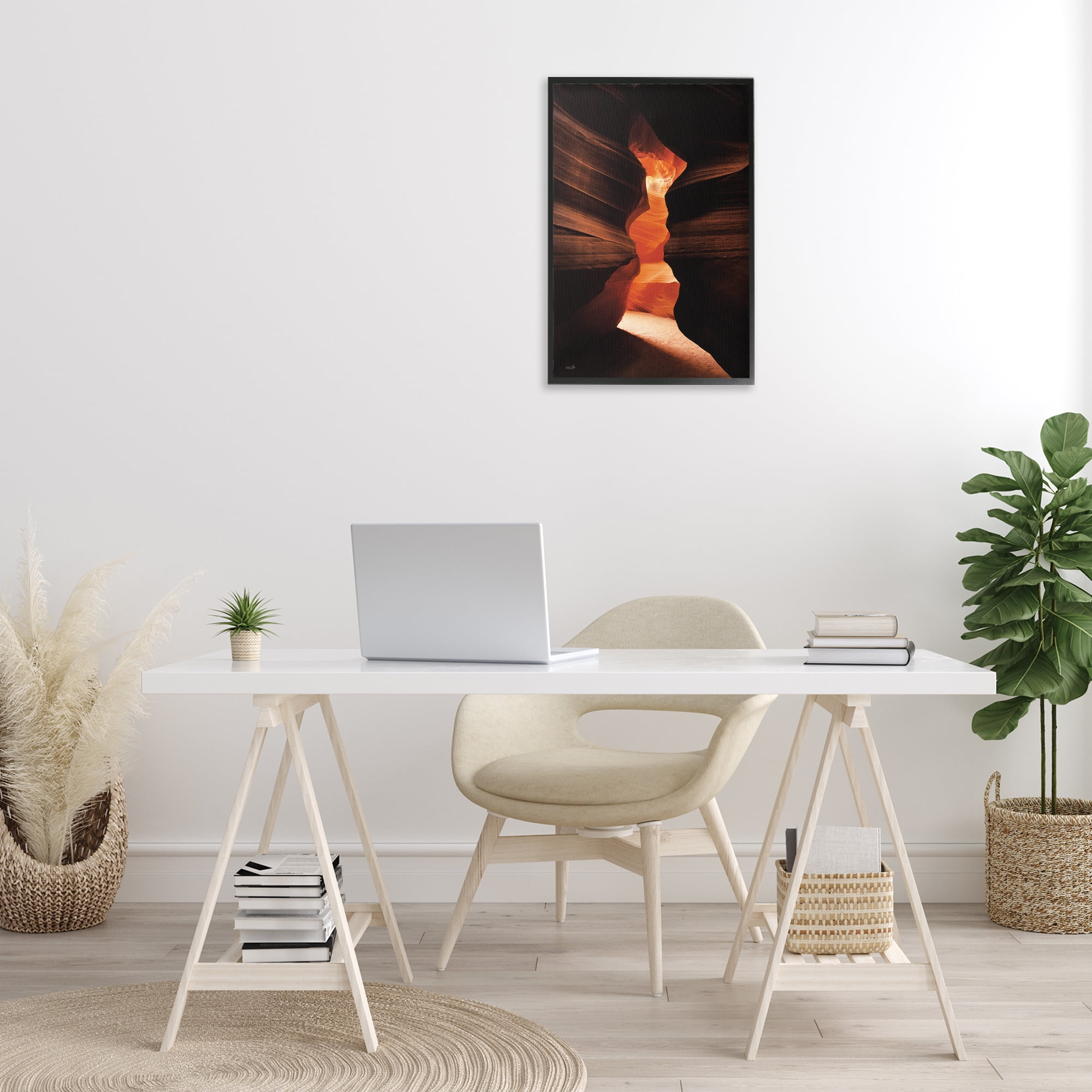 Stupell Industries Sunlit Canyon Cave Landscape Photography Black Framed Art Print Wall Art, 16 x 24