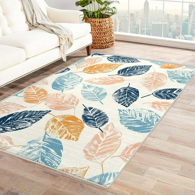 Leaf Rugs for Living Room - Leaf Rug & Home Decor, Colorful Leaves Rugs for Entryway, Washable Rugs, 3x5 Area Rug, Non Slip Soft Low Pile Indoor Door Mat, Botanical Carpet & Room Decorations