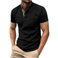 thumbnail image 2 of SEAOPEN Mens Waffle Henley Shirt Fashion Collar Short Sleeve T Shirt Slim Fit Knitted Stylish Basic Pullover Tees Today Black,L, 2 of 5