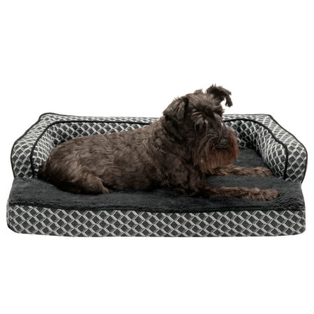UPC: 0842229107173 | FurHaven Pet Products Plush & Decor Comfy Couch Cooling Gel Top Short Sided Sofa Pet Bed for Dogs & Cats – Diamond Gray Medium