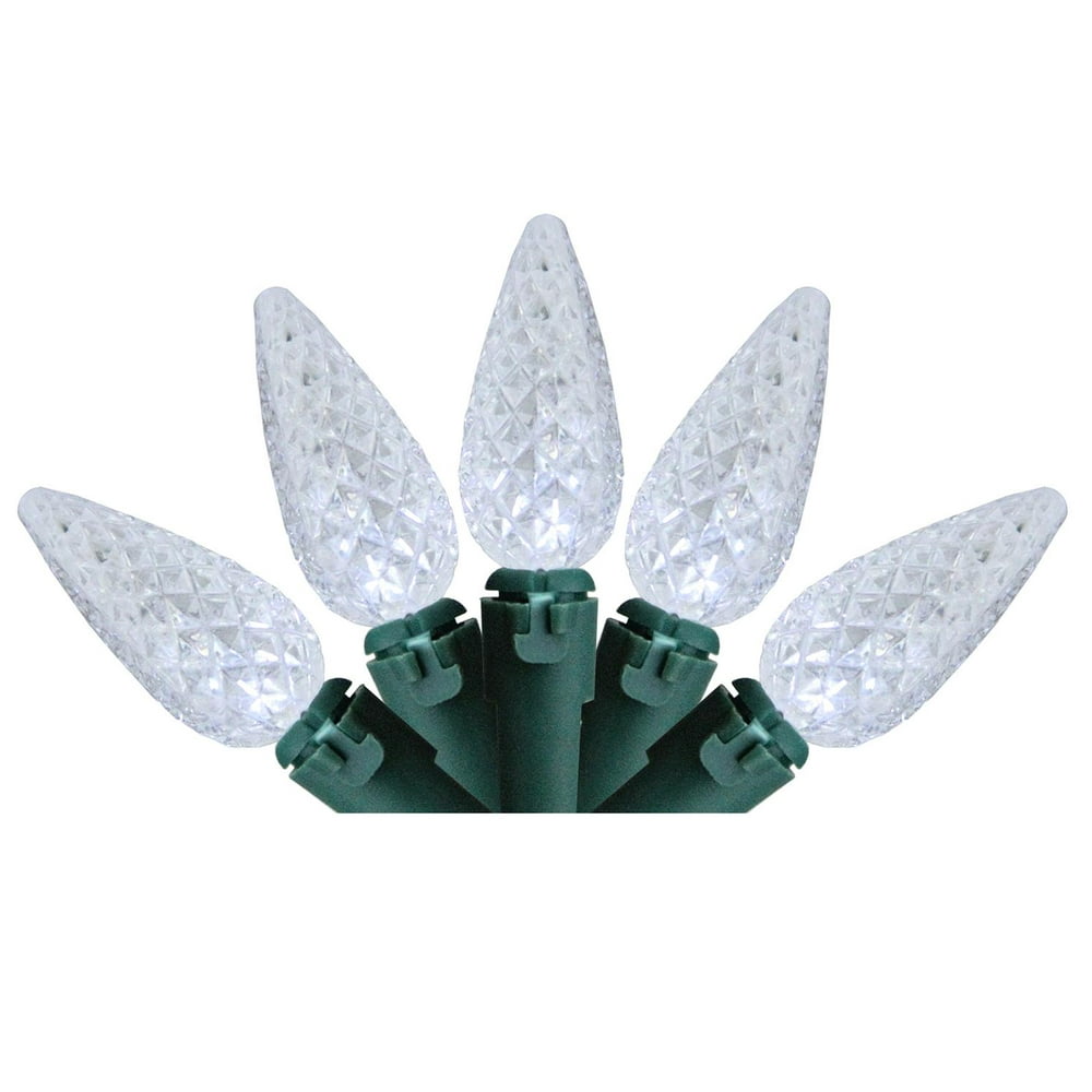 35Count Battery Operated White Faceted LED C6 Christmas Lights 11ft
