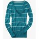 thumbnail image 1 of Aeropostale suéter de punto con cuello en V a rayas para mujer, verde, extra pequeño, 1 of 1