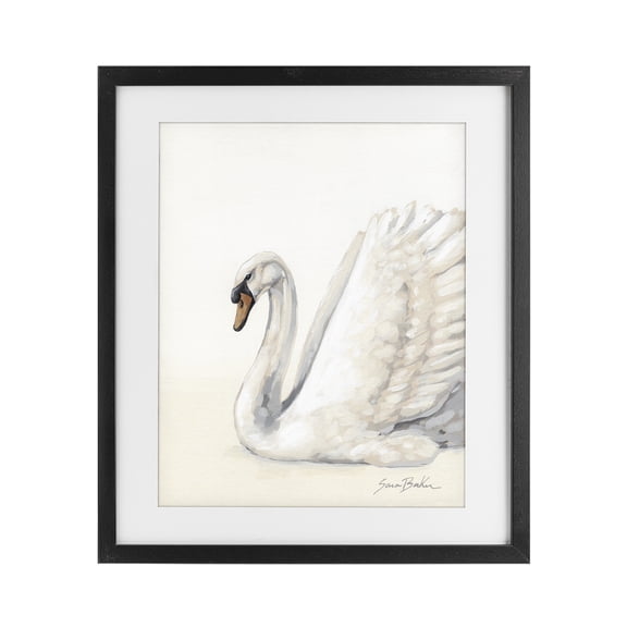 Stupell Industries Transitional White Swan in Repose Black Framed Print Under Glass, 13 x 16, by Sara Baker