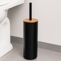 Evideco French Home Goods Padang Compact Toilet Brush & Holder Set with Toilet Brush, Black and Bamboo