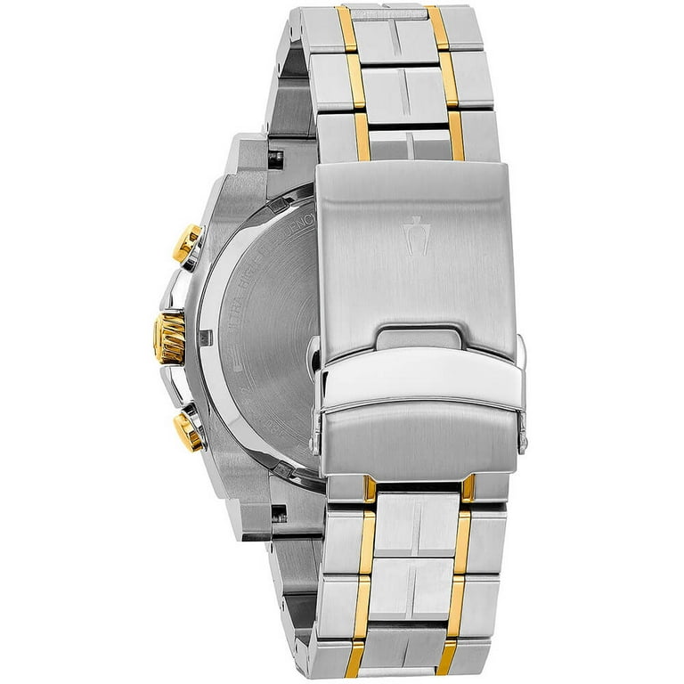 Bulova Men s Precisionist Stainless Steel Case and Bracelet Black Dial Two Tone Watch
