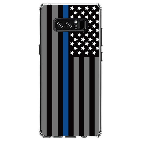 DistinctInk Clear Shockproof Hybrid Case for Samsung Galaxy Note 8 - TPU Bumper, Acrylic Back, Tempered Glass Screen Protector - Thin Blue Line US Flag Law Enforcement - First Responders