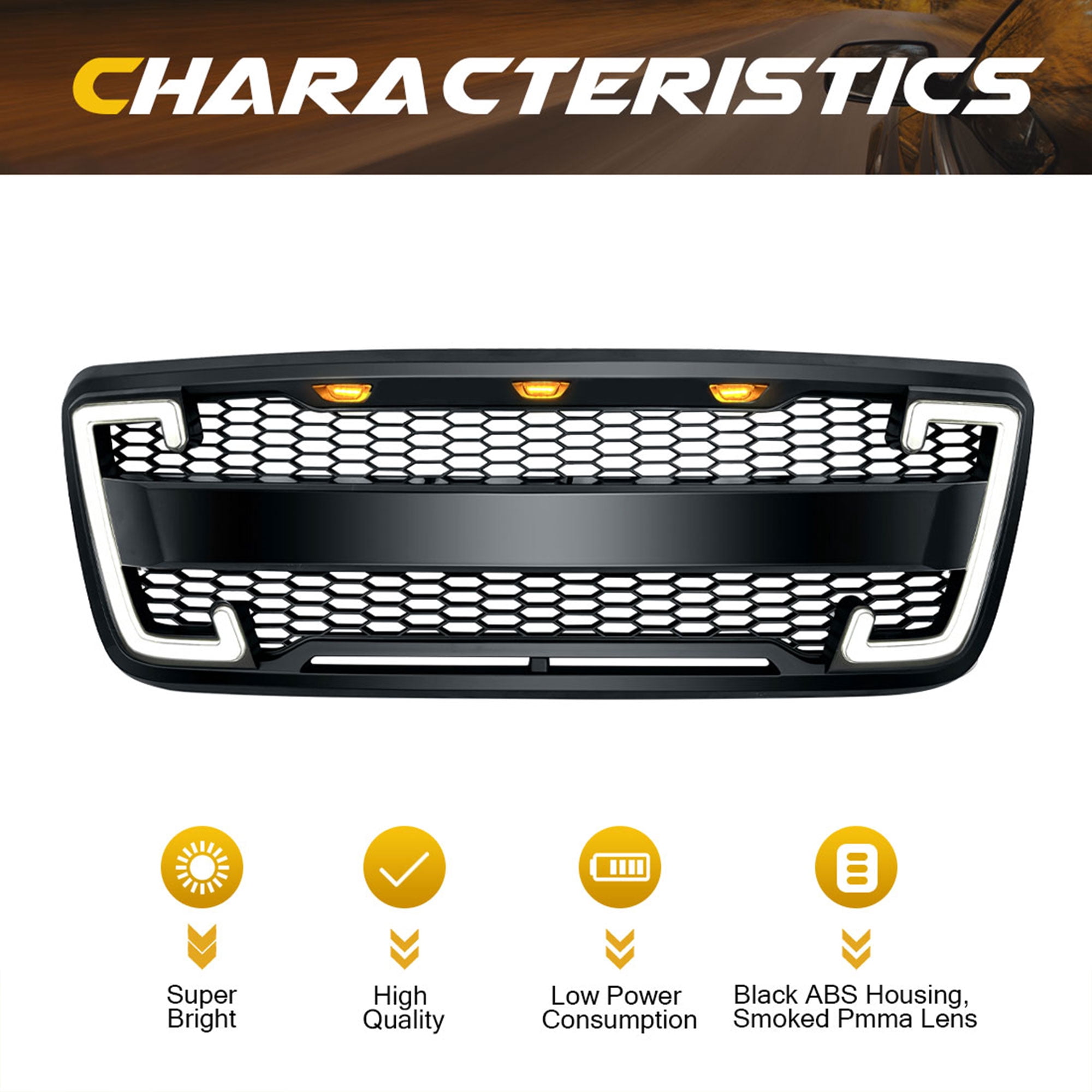 AMERICAN MODIFIED Raptor-Style Grille w/Turn Signal Lights, 04-08 Ford F150
