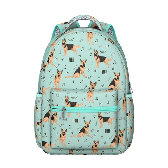 German Shepherd Dog and Music Backpack for School,Cute School Bag,Schoolbag with Adjustable Shoulder Straps & Padded Back,15.3"x11"x7.1".﻿