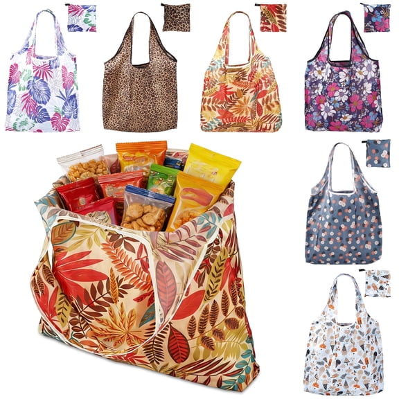 FVKRNYZ 6 Pack Grocery Bag Heavy Duty with Handle Reusable Shopping Bag for Women Foldable Washable for Store Travel ( Max weight 33LB )