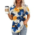 thumbnail image 5 of Plus Size Blouses for Women Floral Casual Ladies' Tops Pleated Short Sleeve Round-Neck Blouses Shirts Multicolor Womens Summer Outwear Comfortable Vacation Beach Fashion, 5 of 8