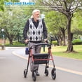 thumbnail image 4 of COSYWILL Rollator Walker with Seat,Foldable Walkers for Seniors,Mobility Walkers with 10'' Big Wheels,Adjustable Handles and Seat Height, Red, 4 of 10