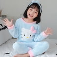 thumbnail image 2 of Anime Sanrioed Hello Kitty Children Flannel Pajamas Kawaii Boys Girls Spring and Autumn Cartoon Coral Velvet Home Warm Clothes, 2 of 5