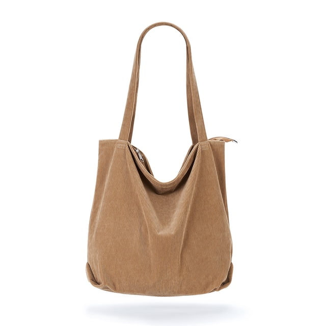 Bolso de mano de pana para mujer, con cremallera, informal, de gran capacidad, con bolsillos