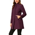thumbnail image 4 of Unique Bargains Women's Winter Overcoat Stand Collar Single Breasted Long Coat M Purplish Red, 4 of 6