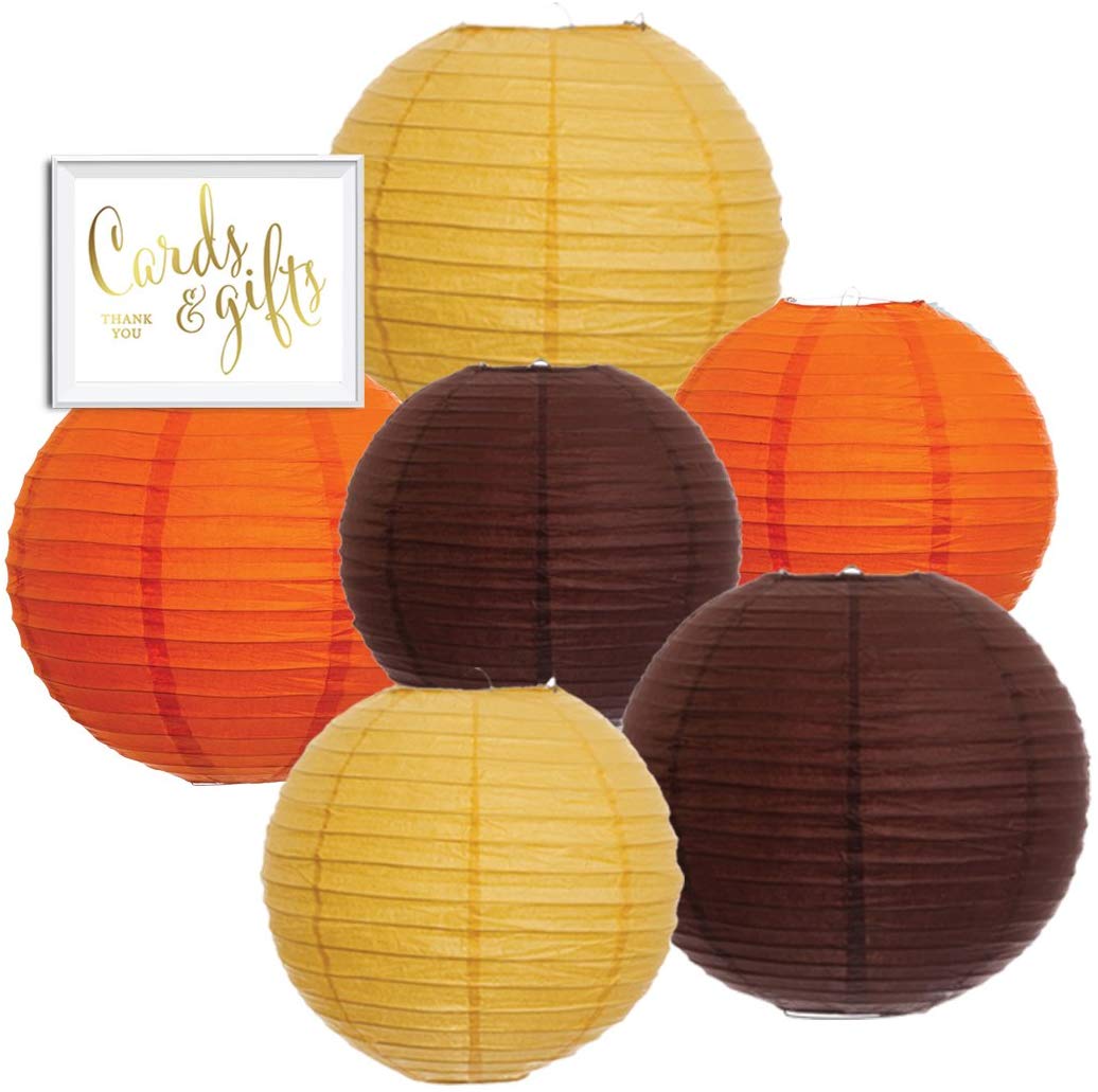 Hanging Paper Lantern Party Decor Trio Kit With Gold Party Sign