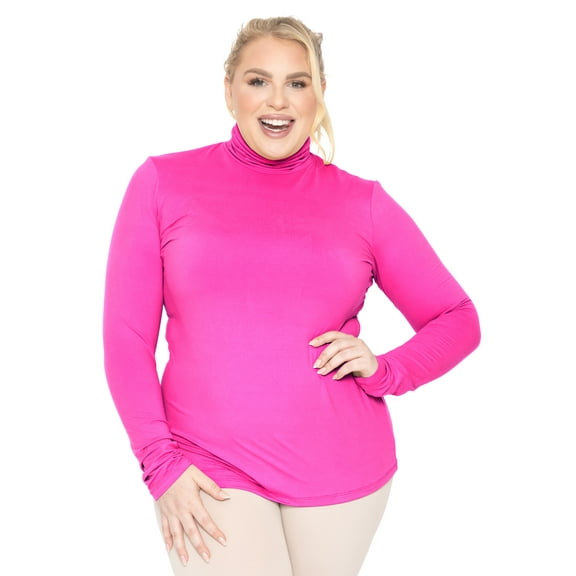 Stretch Is Comfort Women's Plus Size Warm Long Sleeve Turtleneck Top Neon Hot Pink 4X