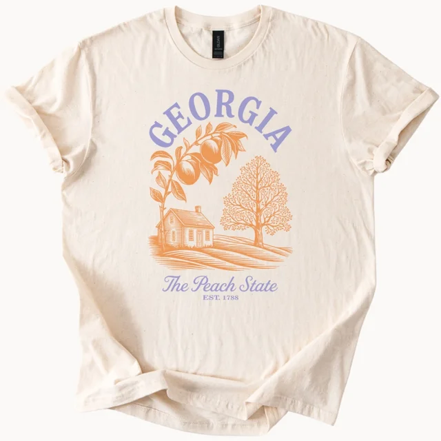 T-shirt Georgia Peach State Pêche Arbre de Ferme Graphique Tee Unisexe P-5TG