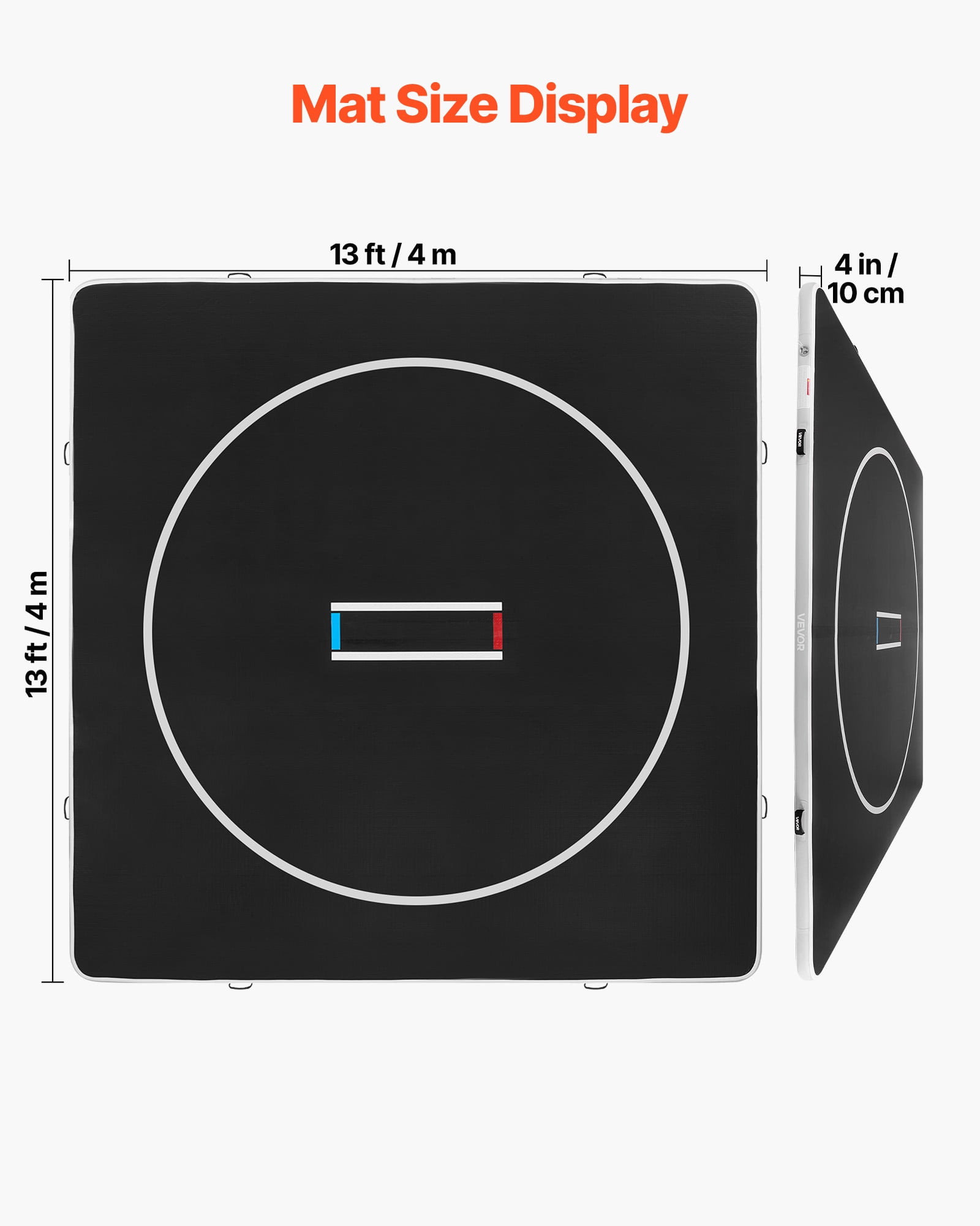 VEVOR 13x13 ft Wrestling Mat Inflatable, Martial Arts Thick Mat for Home Gym Exercise, PVC Foldable Training Mats with Circles and 600W Air Pump, for Gymnastics, Tatami, Jiu Jitsu BJJ MMA Judo, Black
