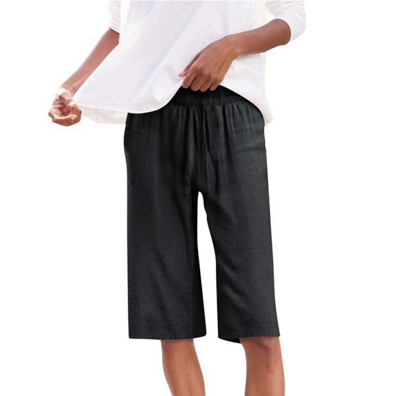 ZSQDM Womens Casual Solid Side Pockets Pants Shorts Elastic Waist Back Pockets Daily Shorts Shorts for women