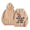 thumbnail image 3 of Women's Crew Neck T-Shirt Winter Comfy Hooded Long Sleeve Bell One Shoulder Drawstring Graphic Casual Polyester Sweatshirts Hoodies(Khaki,XXL), 3 of 7