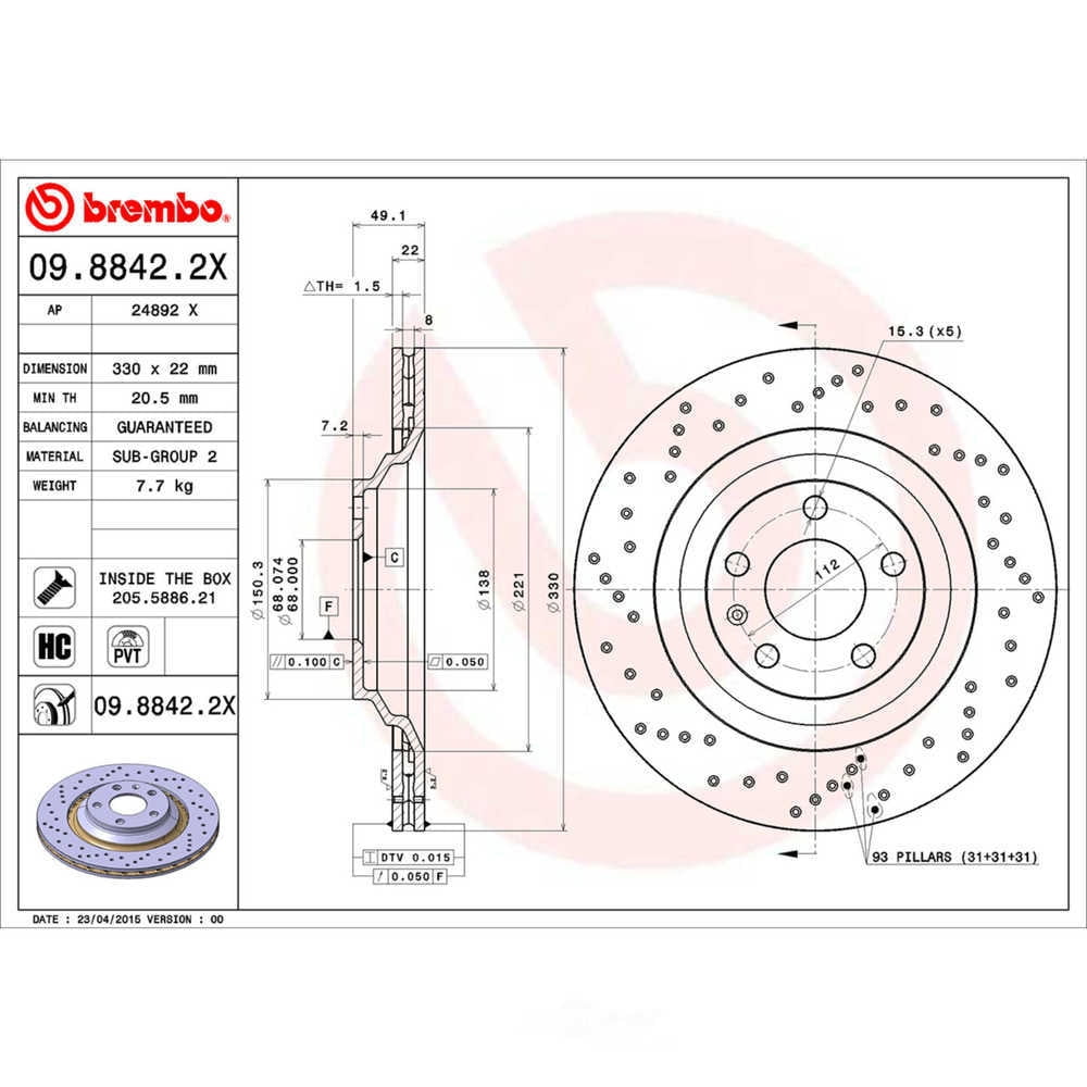 Brembo 09.8842.2X XTRA Disc Brake Rotor