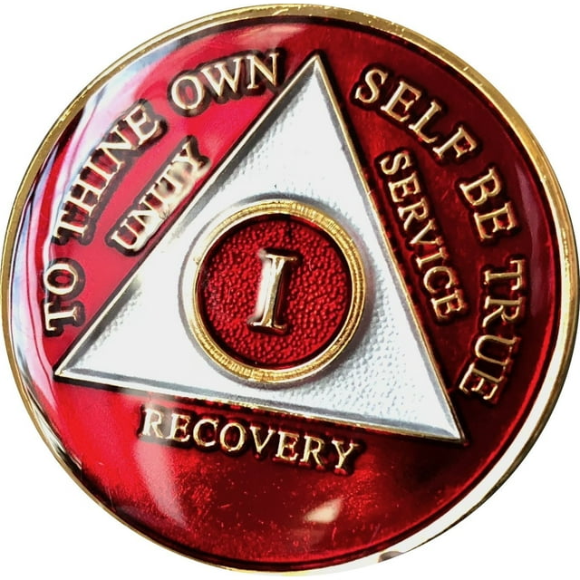 1 Year AA Medallion Metallic Red Tri-Plate Gold Plated Chip