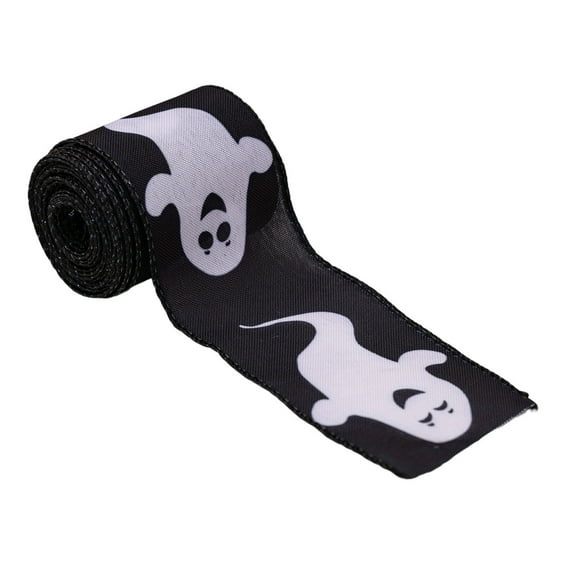 Halloween Wired Edge Ribbon, 5 Yard Bat Spider Web Ghost Dots Printed Ribbons Wrapping Ribbon for Halloween Party Decoration Wreath DIY Craft, 2.5inch wide