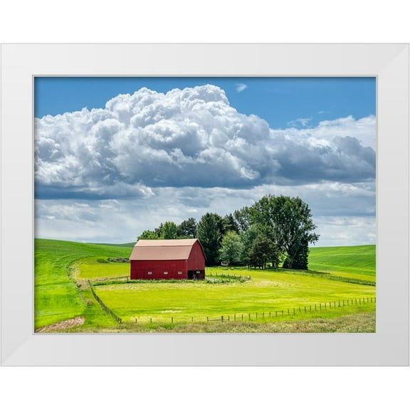 Eggers, Terry 14x12 White Modern Wood Framed Museum Art Print Titled - USA-Washington State-Palouse-Old Red barn with fresh green fields
