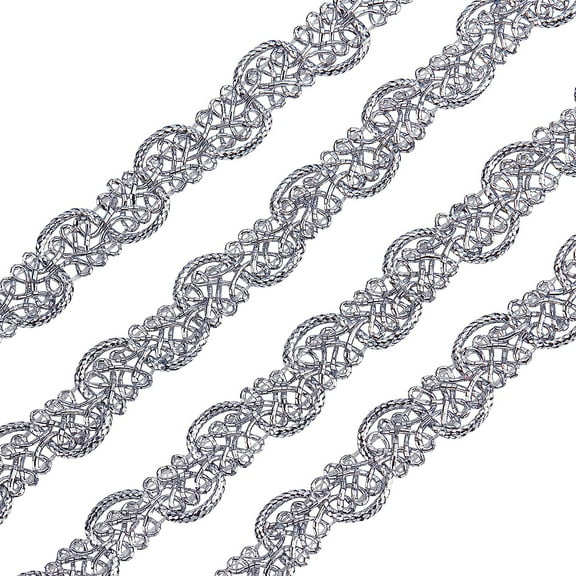 25 Yards Metallic Braid Lace Trim 12mm Wide Leaf Pattern Silver Centipede Lace Ribbon Scroll Braid Trim Metallic Decorative Gimp Trim for Wedding Bridal Costume Jewelry Crafts and Sewing