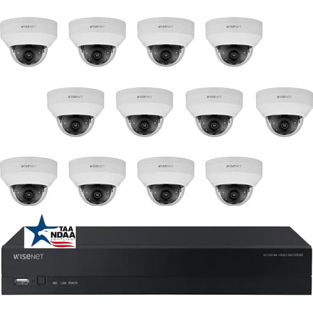 Hanwha A-Series 16 Channel PoE IP Camera System, NDAA TAA Compliant for Government Projects, ARN-1610S 16 CH 4K H.265 NVR with 12 pcs ANV-L7012R 4MP IP Dome Weatherproof IP Cameras 4TB Storage