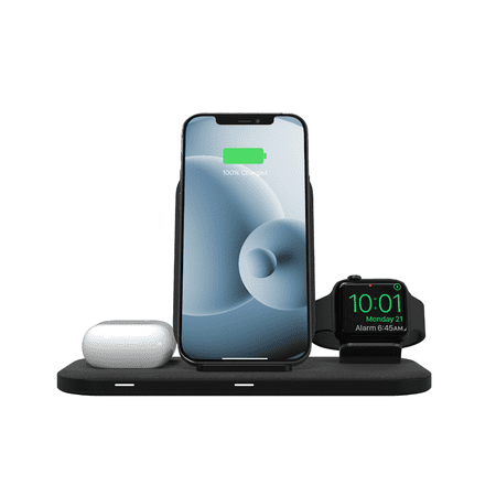 mophie - 3-in-1 15W Fast Charge Wireless Charging Stand for iPhone, Apple Watch, and AirPods/AirPods Pro - Black