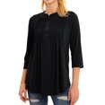 thumbnail image 5 of ZXSXSY Women Pleated Button Notch Neck 3/4 Sleeves Scoop Hem Plain Blouse, 5 of 11