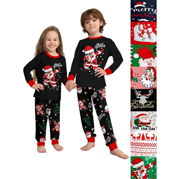 WIBACKER Kids Christmas Santa Claus Pajamas Long Sleeve Holiday Pjs Set Toddler Boys Girls Xmas Jammies 2-14 Years