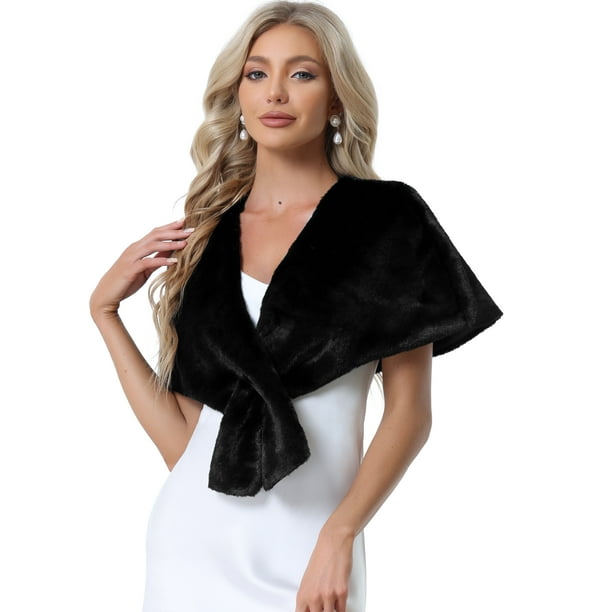 Chal de Piel Sintética para Mujer de Estilo 20s Estola Nupcial de Invierno Negro M